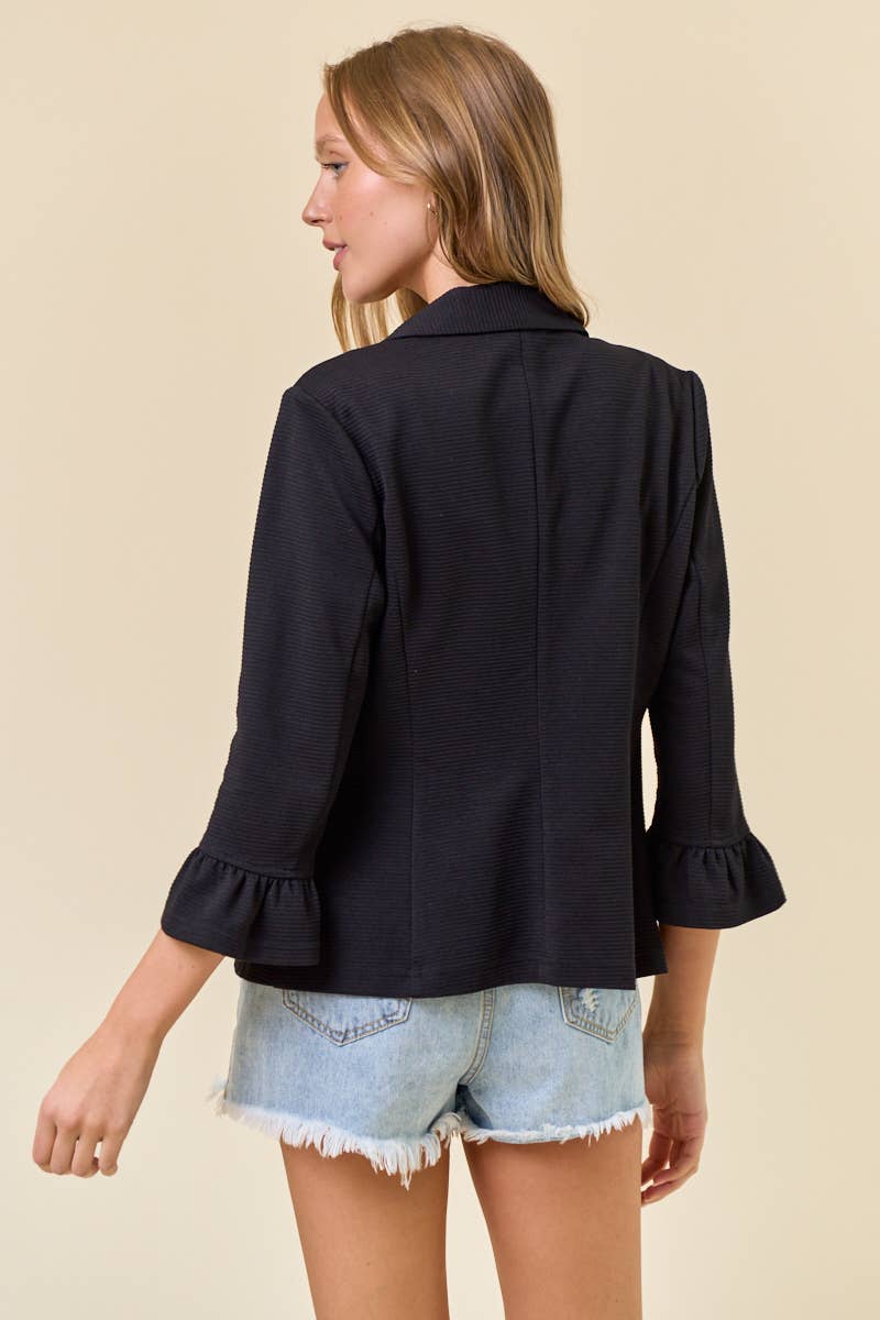 3/4 Ruffle Sleeve Solid Blazer