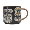 Black and Blue Petals Mid Century Stackable Matte Coffee Mug