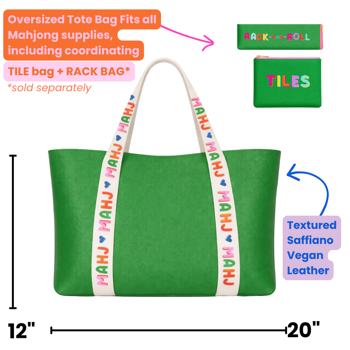 Mahjong Tote Bag Mahjong Tile Bag Leather | Green