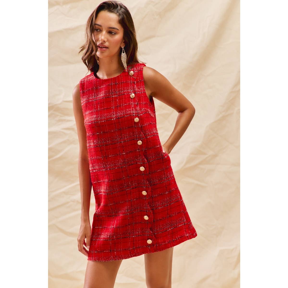 Christmas Tweed Scalloped Holiday Mini Dress