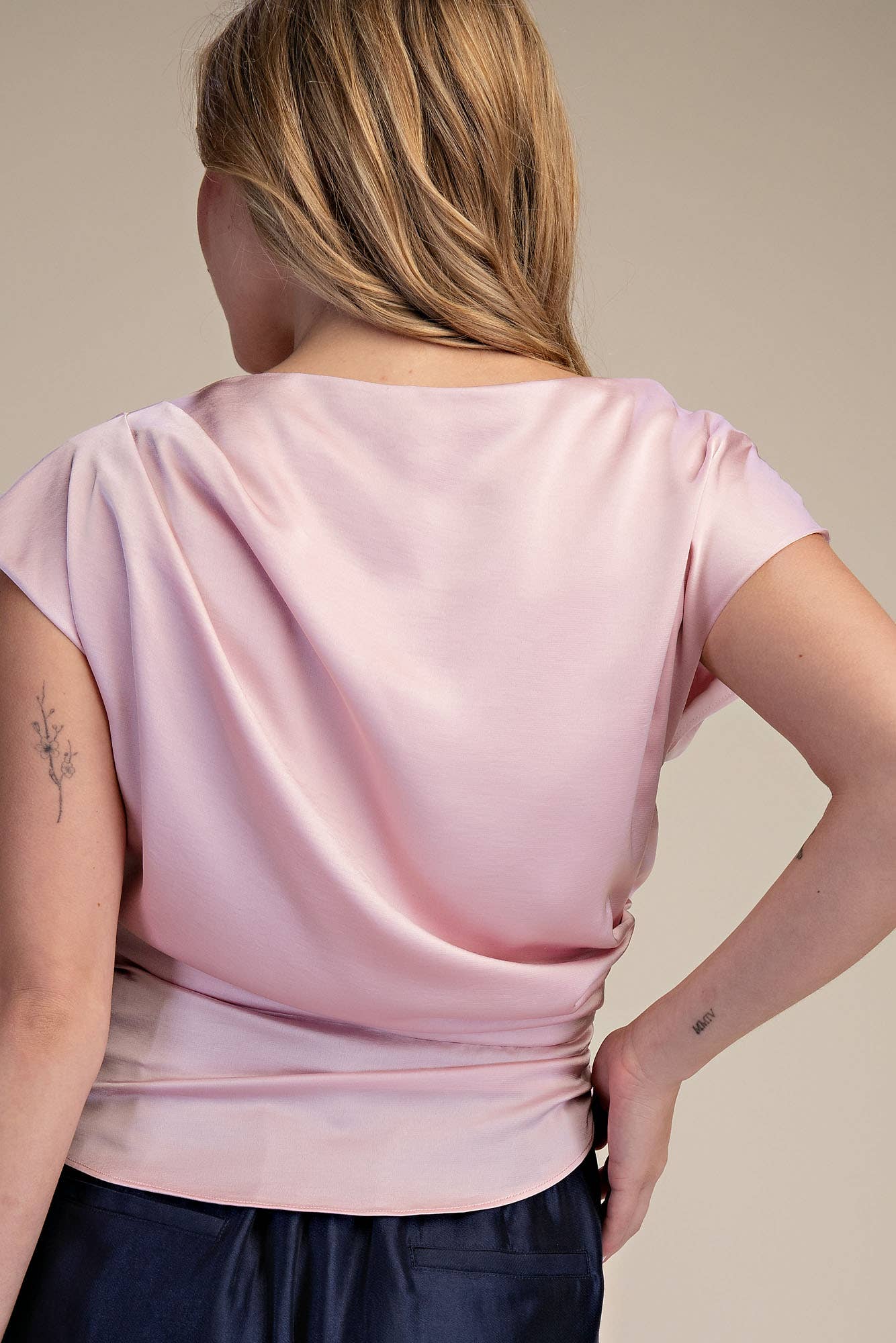Boat Neck Waist Tie Blouse