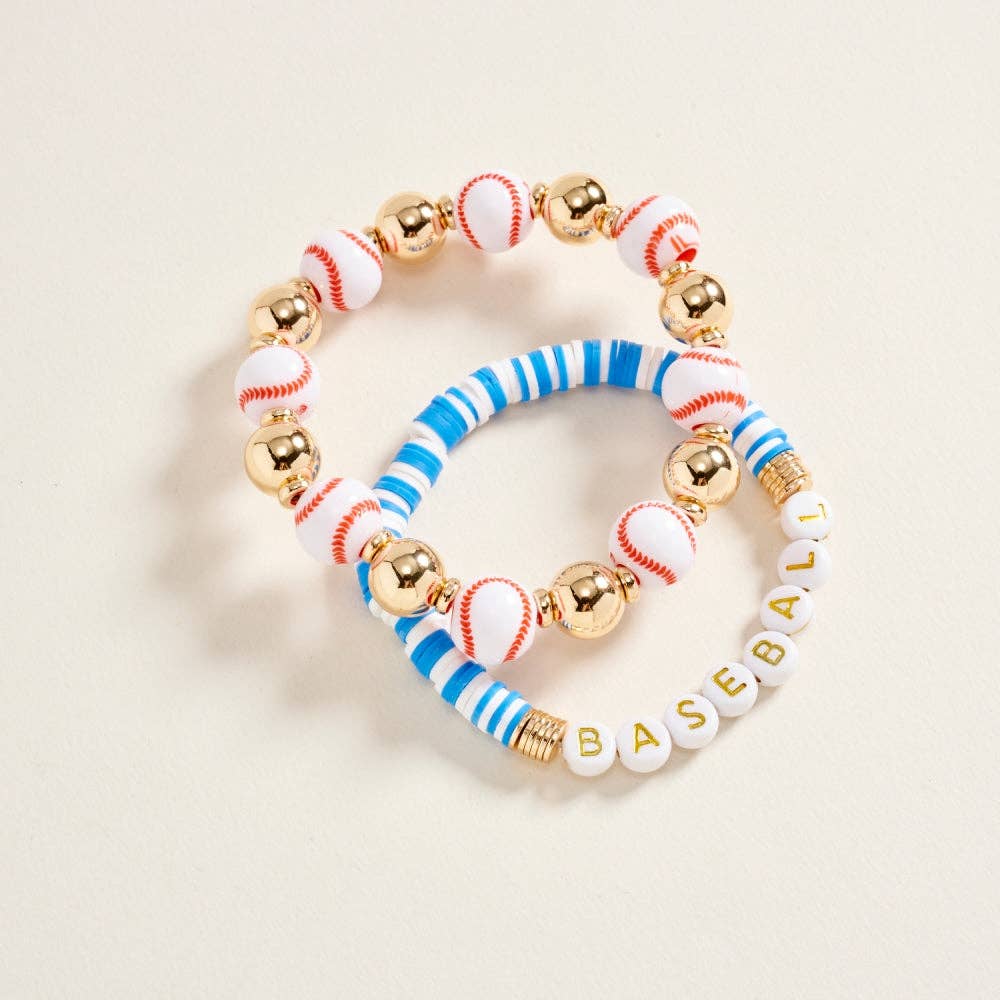 Baseball Themed Beaded Stretch Bracelet Set