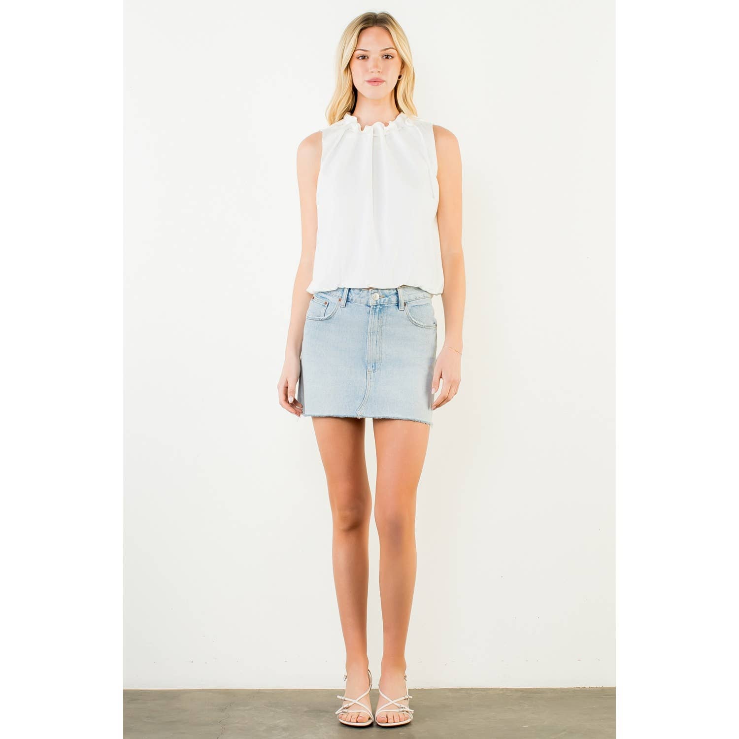 Sleeveless Tie Neck Ruffle Top