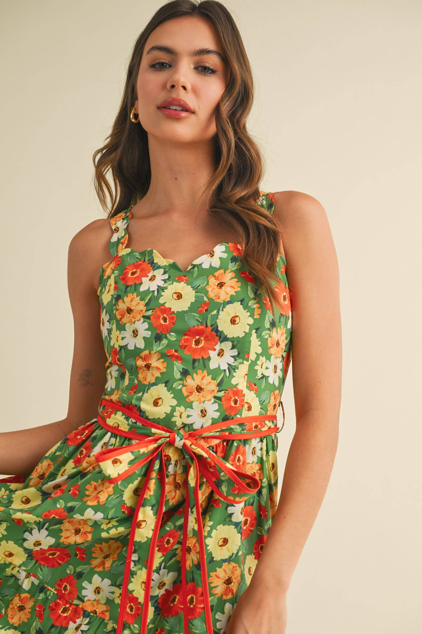Floral Scalloped Mini Dress