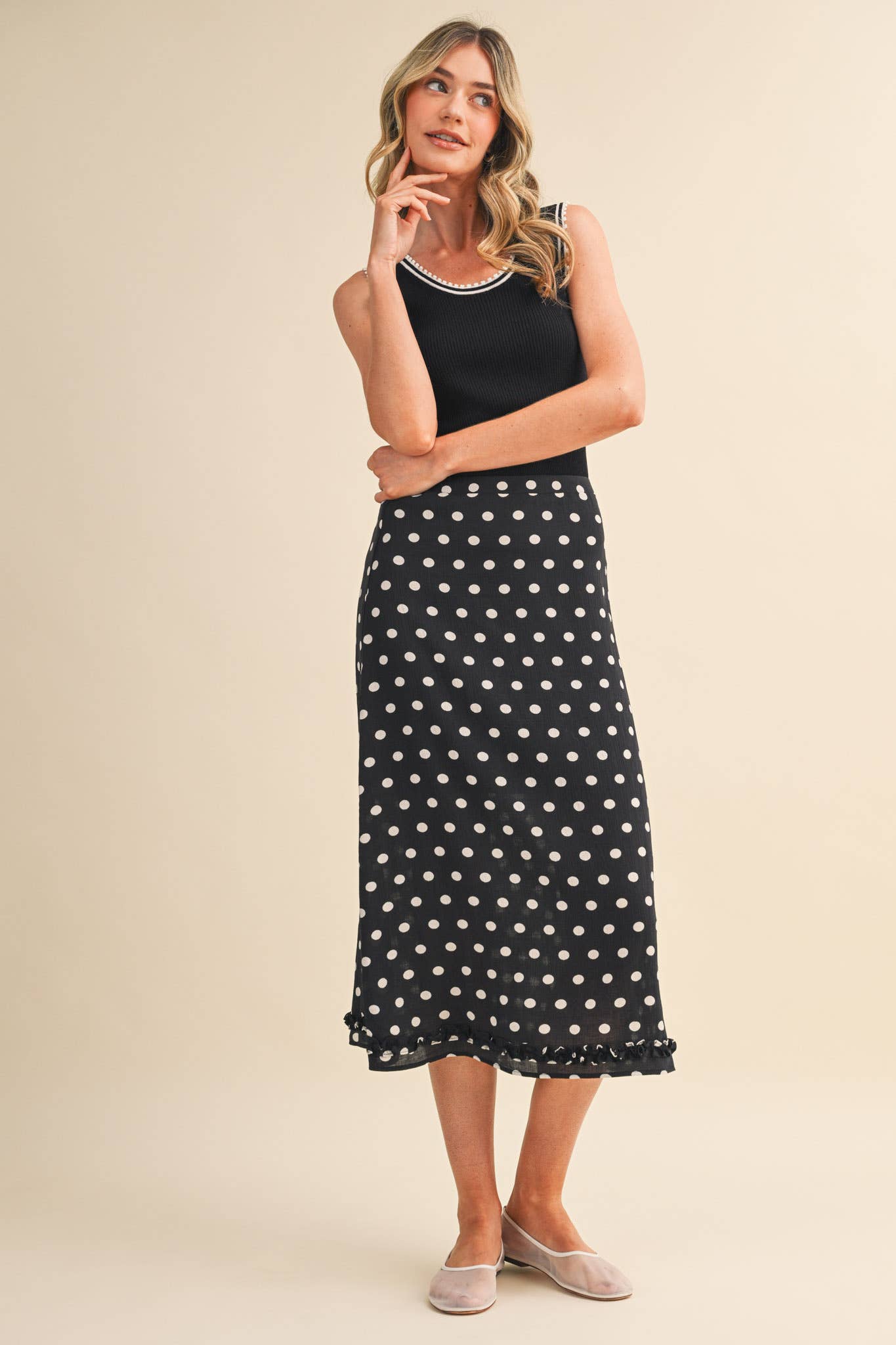 Picot Trim Ribbed Knit Tank - Black, White, or Blue