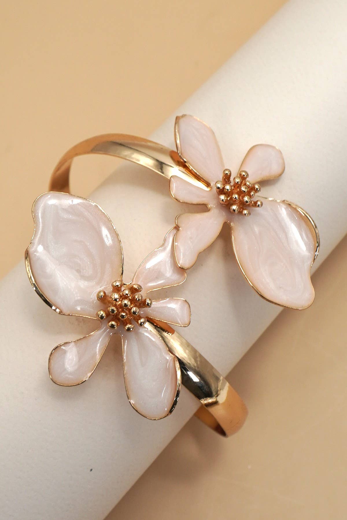 Open Cut Floral Epoxy Adjustable Cuff Bracelet