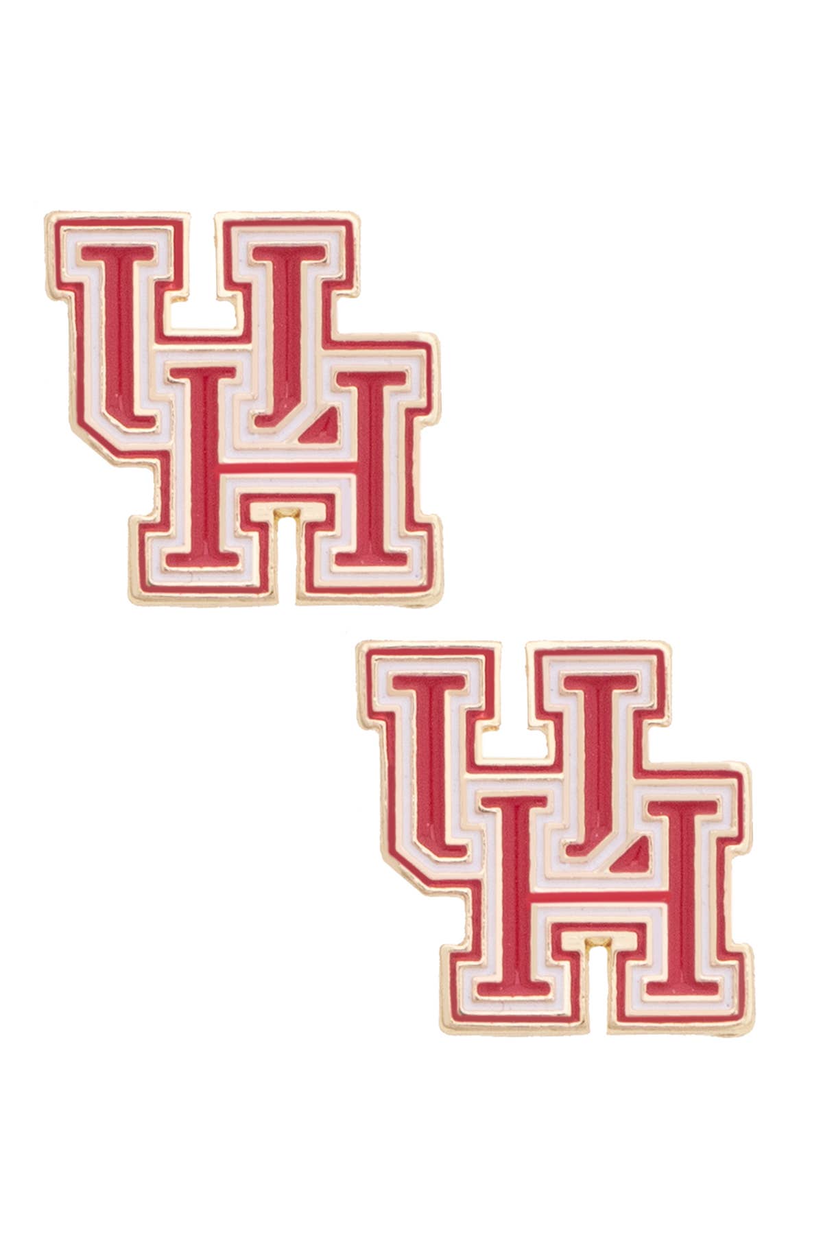 Houston Cougars Enamel Logo Stud Earrings in Shiny Gold