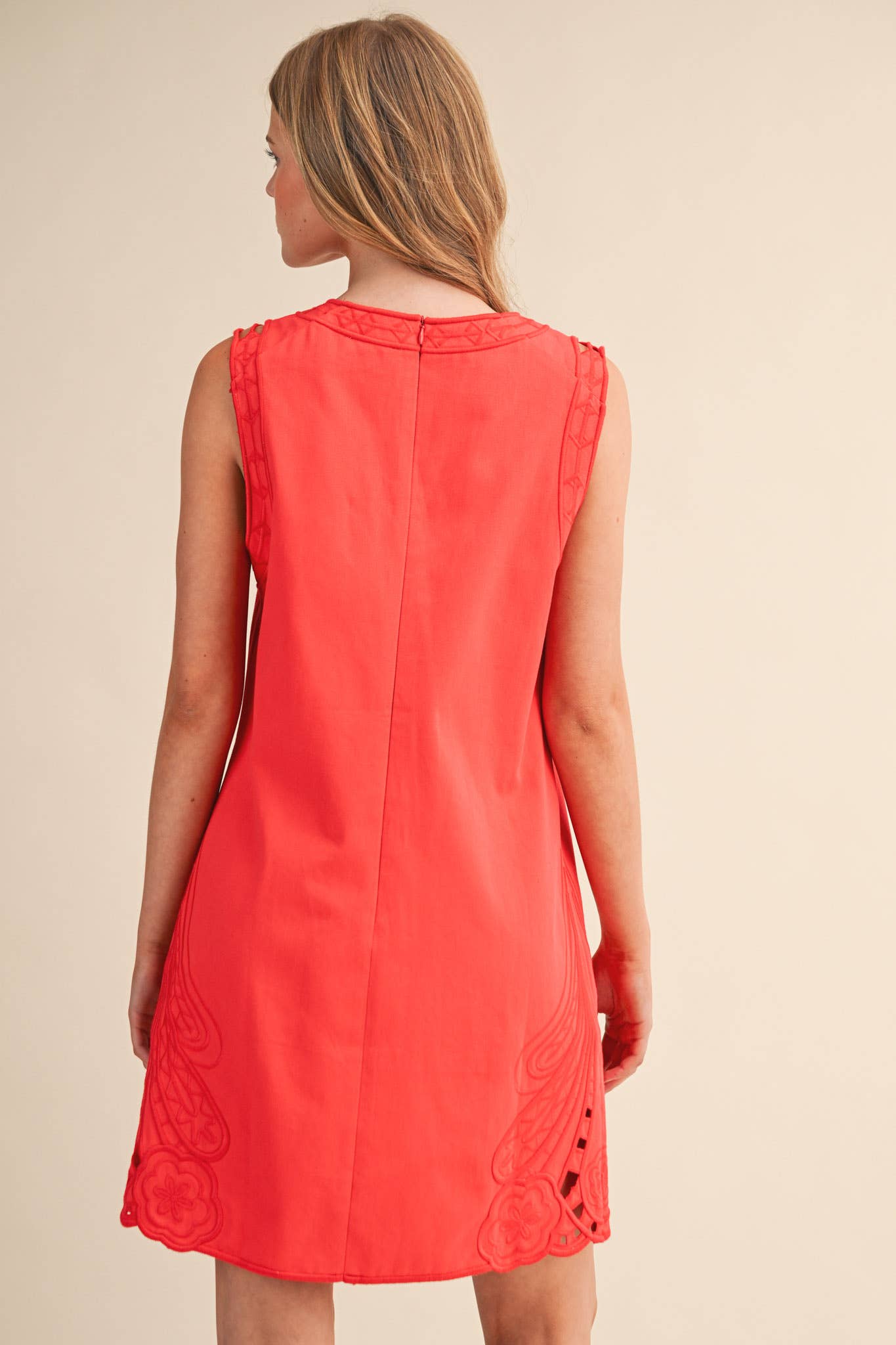 Embroidered Shift Dress with Cut Out