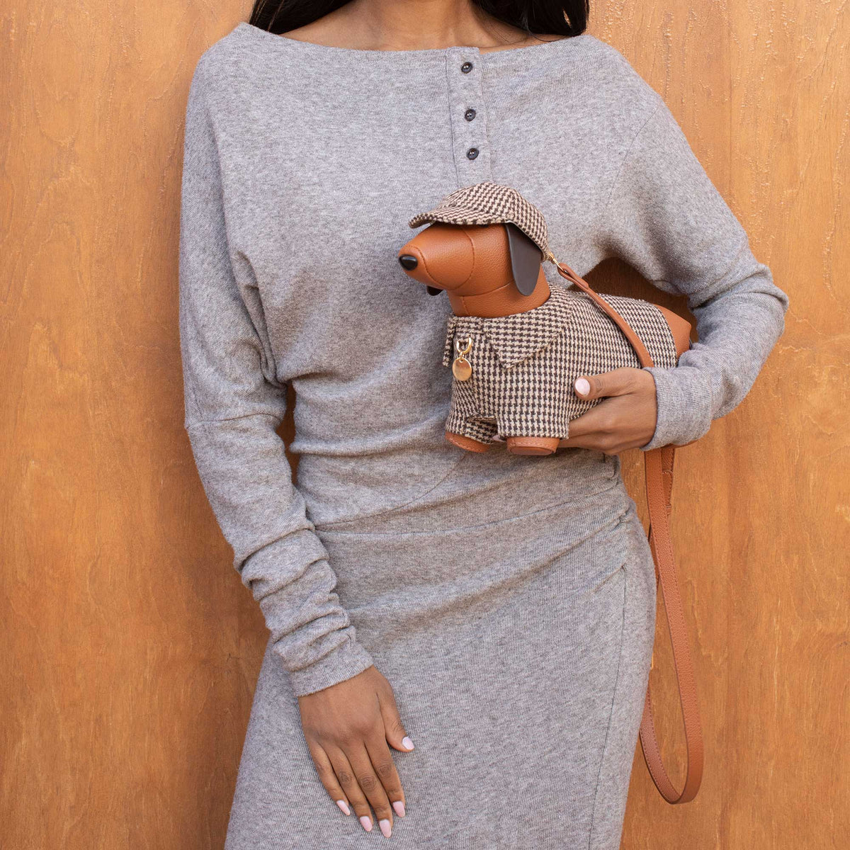 Dog Houndstooth Vegan Leather Crossbody Bag