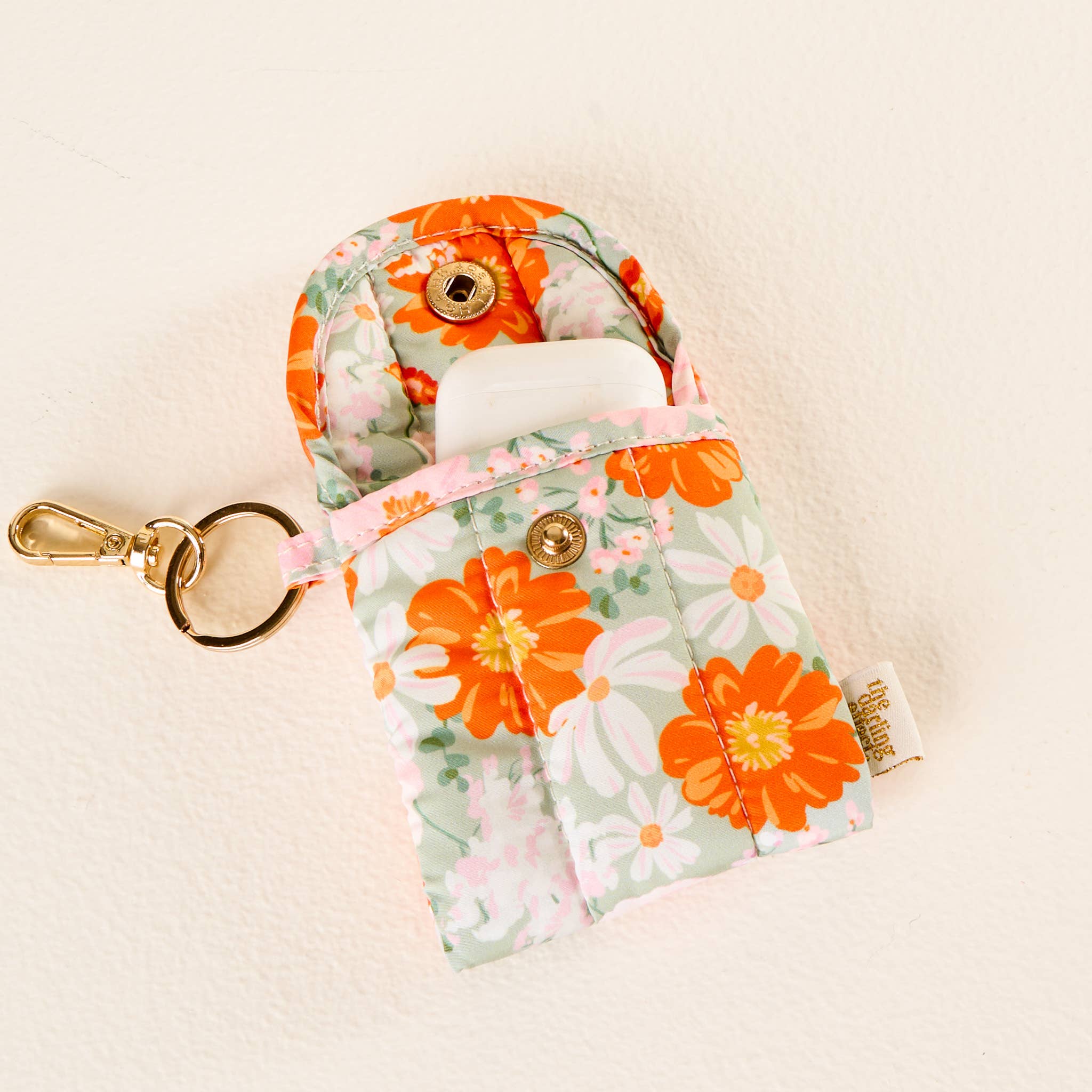 Puffy Earbud Case Keychain-Bouquet Beauty Sage