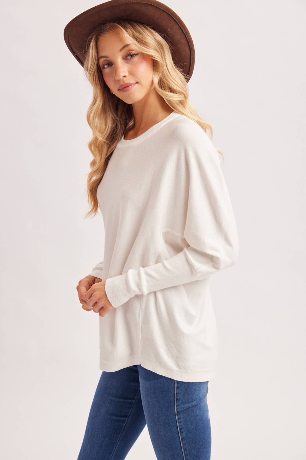 Oversized Boxy Dolman Sleeve Sweater Knit Pullover