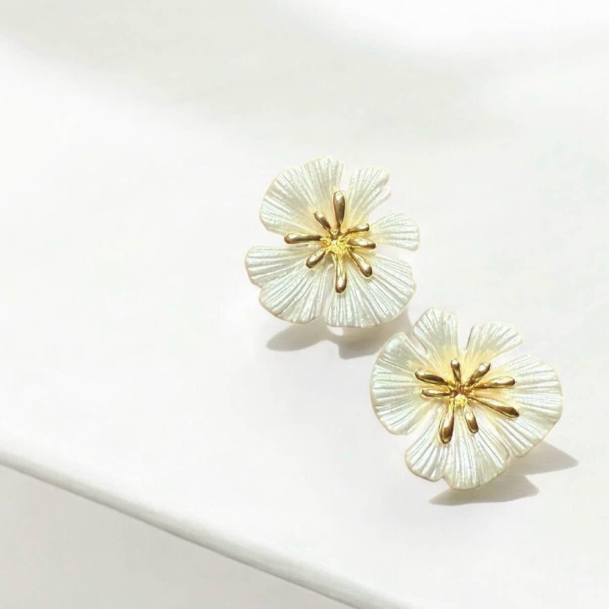 Tropics Beachy Flower Shell Earrings Gold Filled