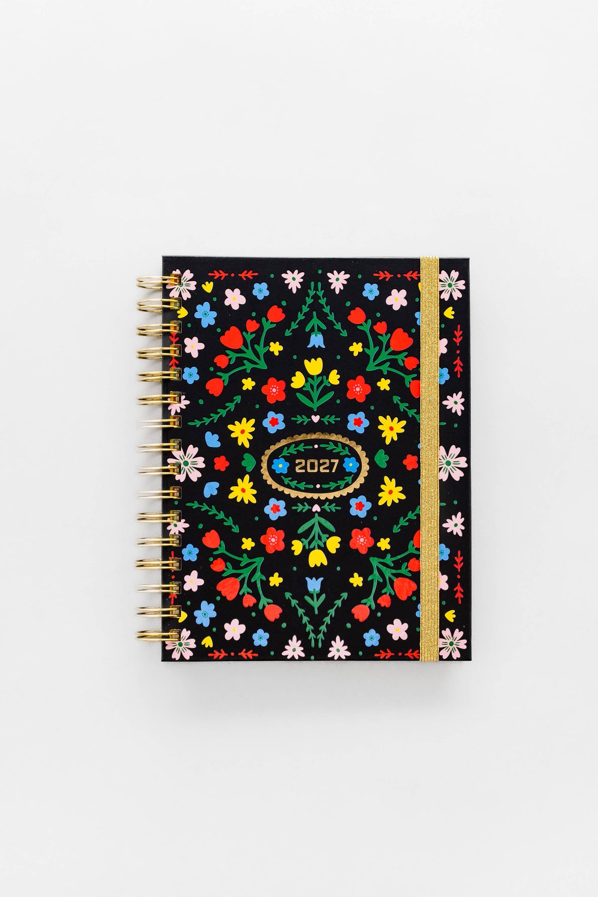 12 Month Planner Medium Spiral, Black Scandinavian Floral