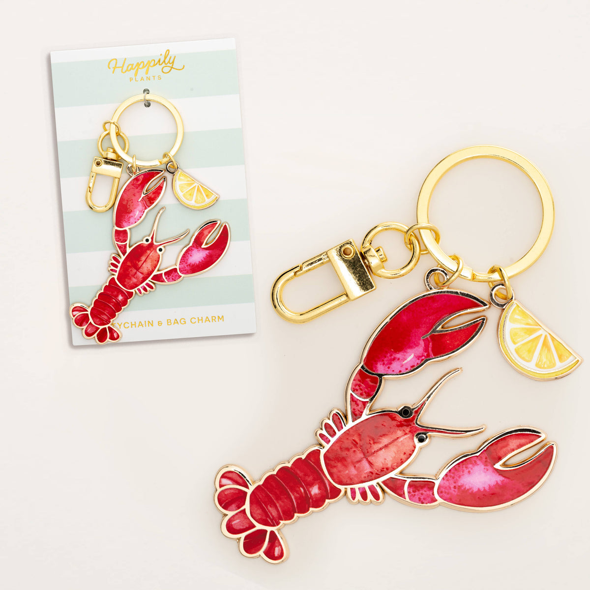 Lobster & Lemon Keychain & Bag Charm, Beach Gifts