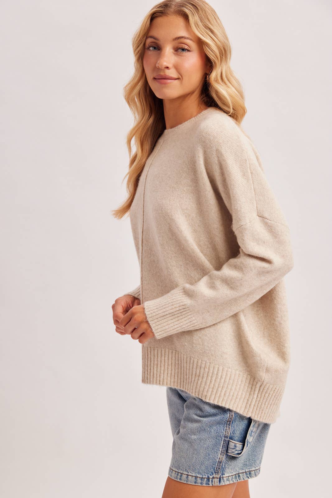 Center Seam Oversized Knit Sweater