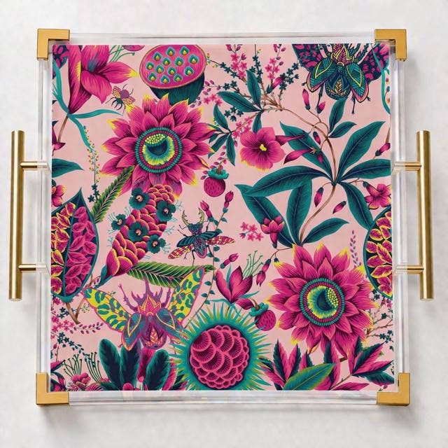 Pink Floral Decorative Acrylic Tray