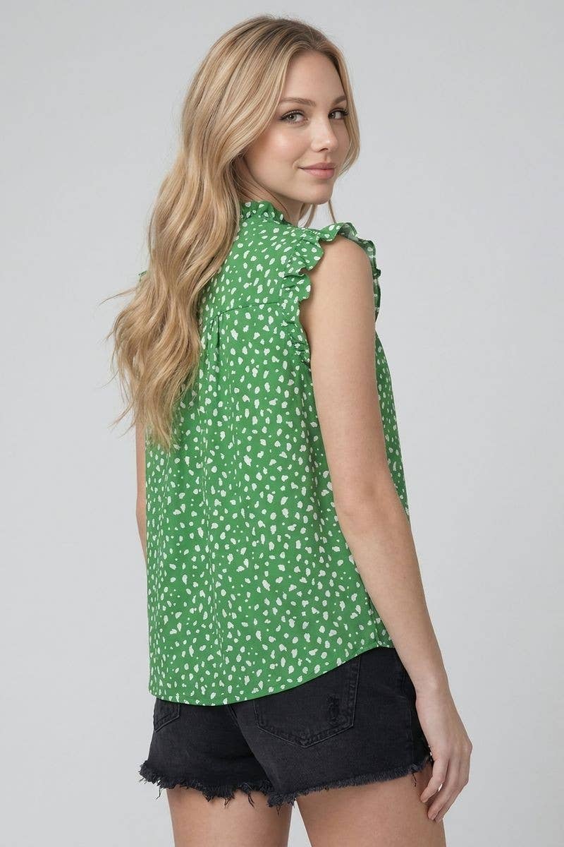 Smocked Print Frilled Top