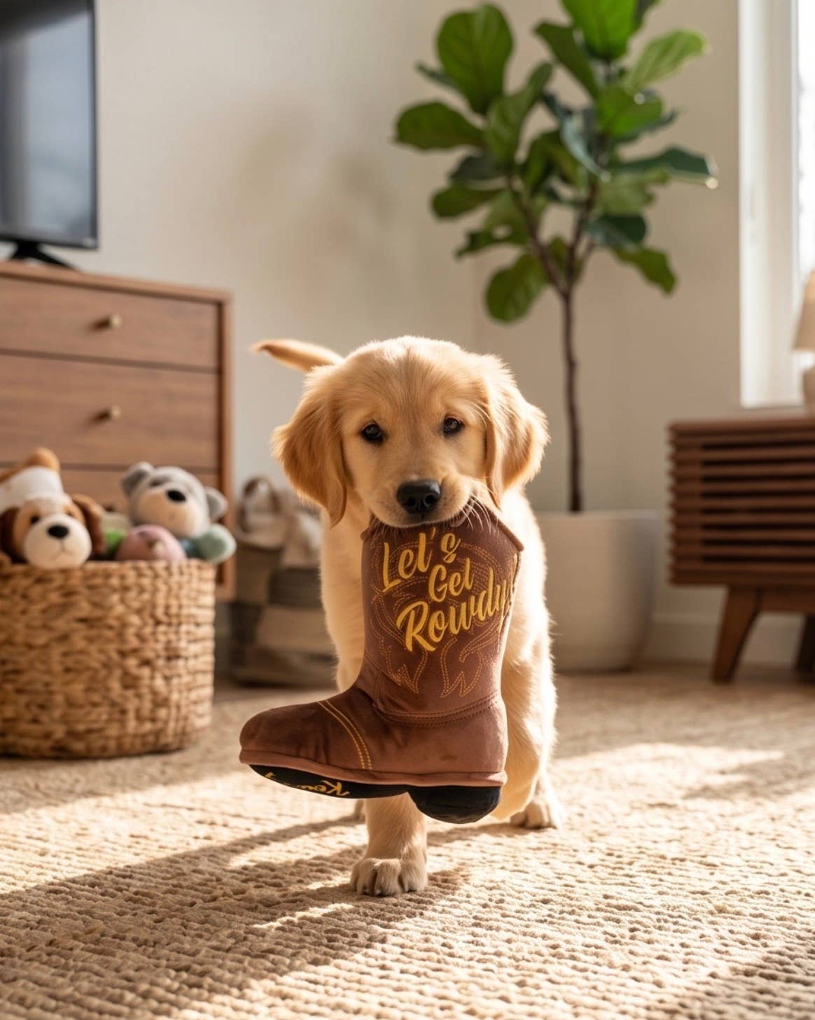 Brown Western Cowboy Boot  | Squeaker Dog Toy
