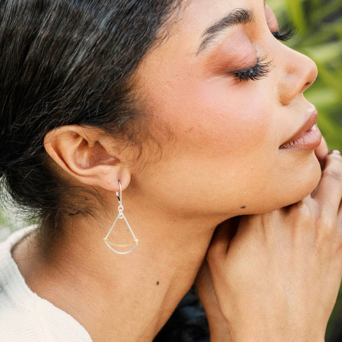 Golden Fan Dangle Earrings  | silver gold artisan jewelry
