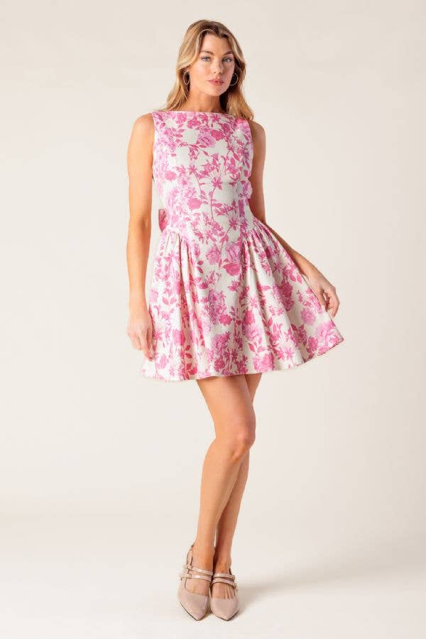 Pink and Ivory Floral Mini Dress