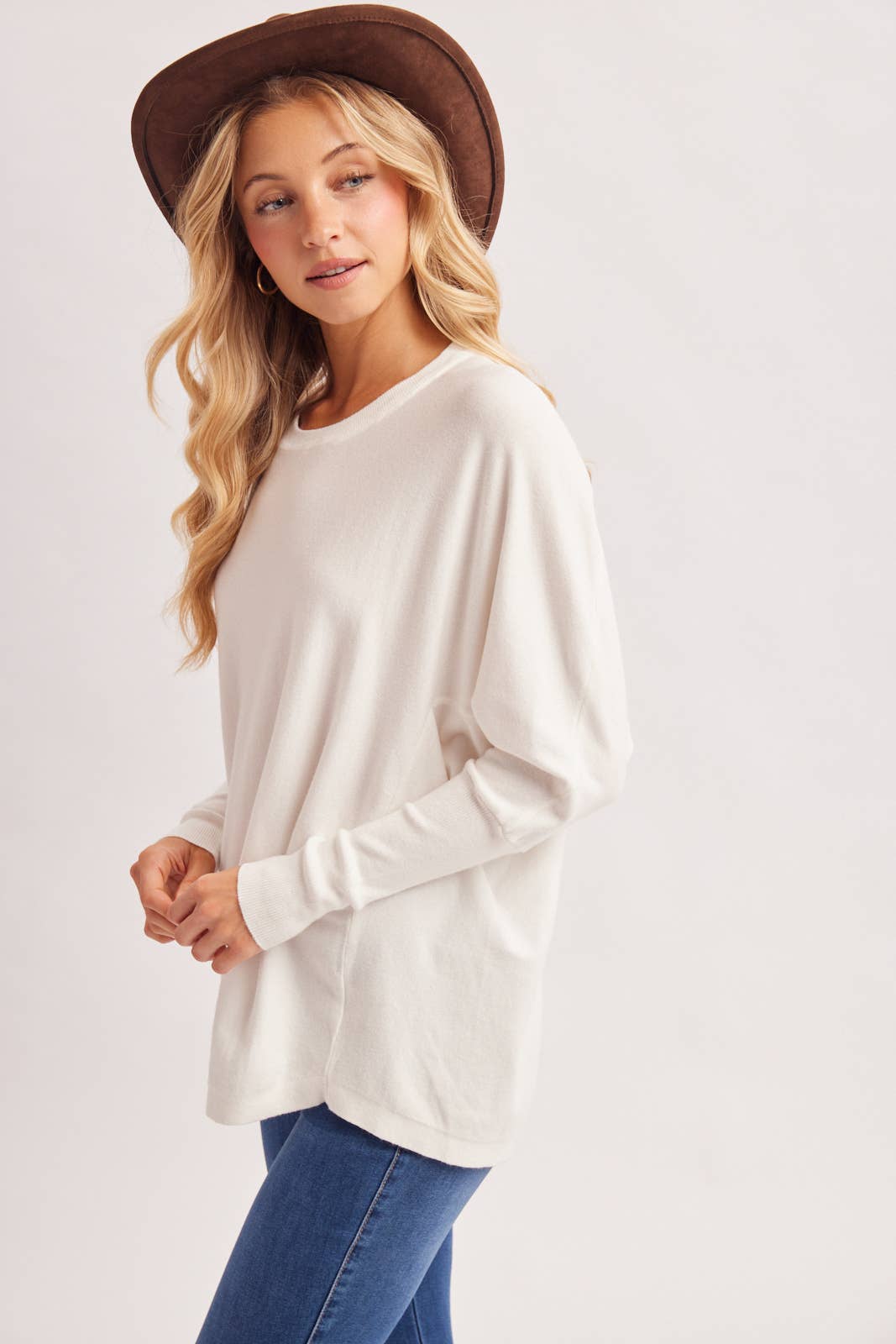 Oversized Boxy Dolman Sleeve Sweater Knit Pullover