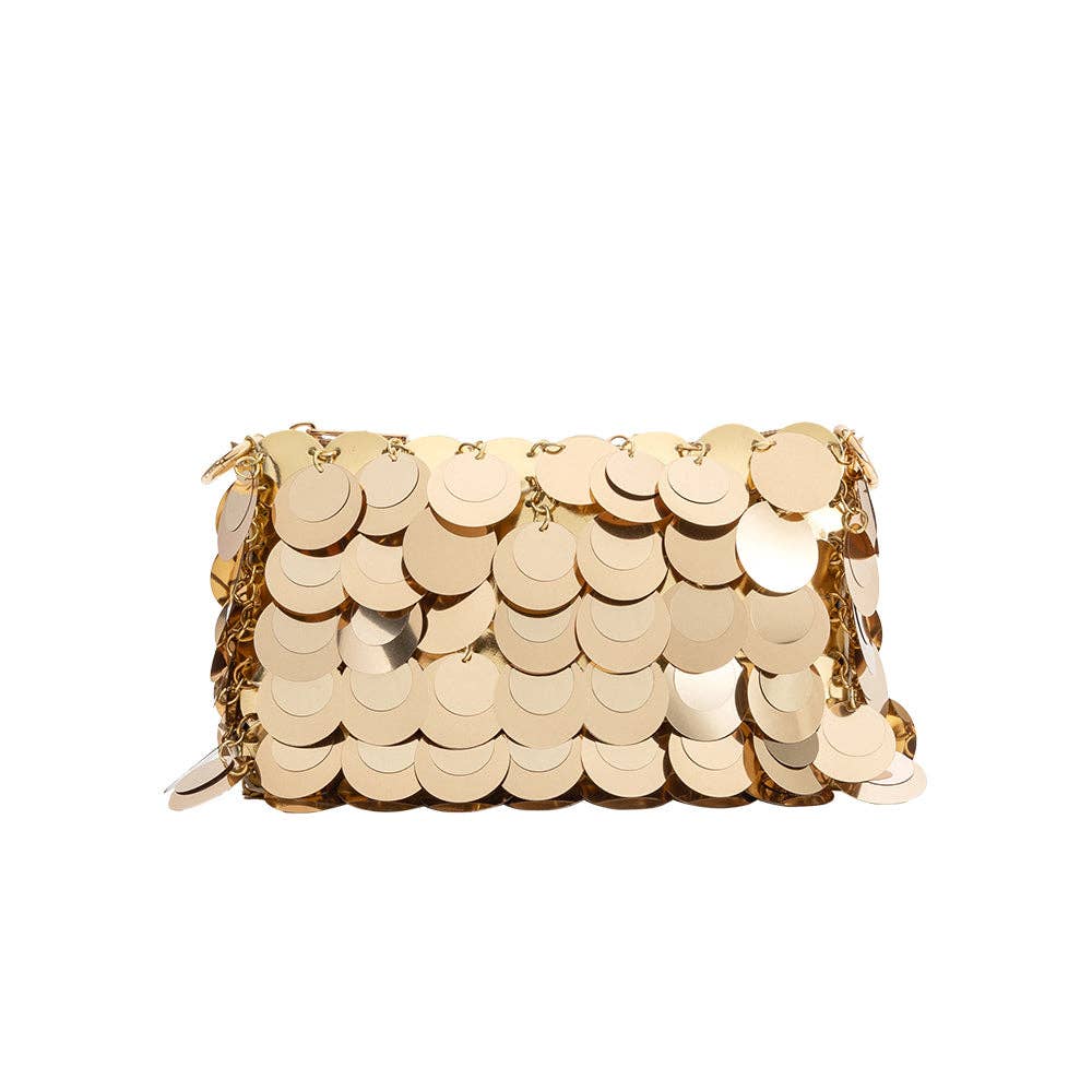 Gillie Gold Sequins Vegan Leather Crossbody Shoulder Bag