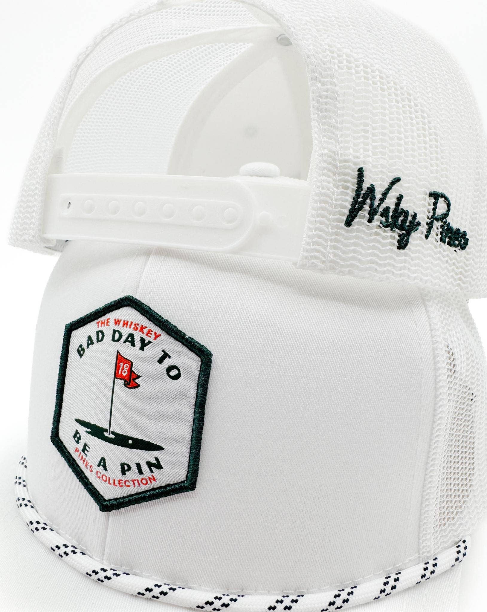 All White "Bad Day to Be A Pin" Rope Trucker Hat