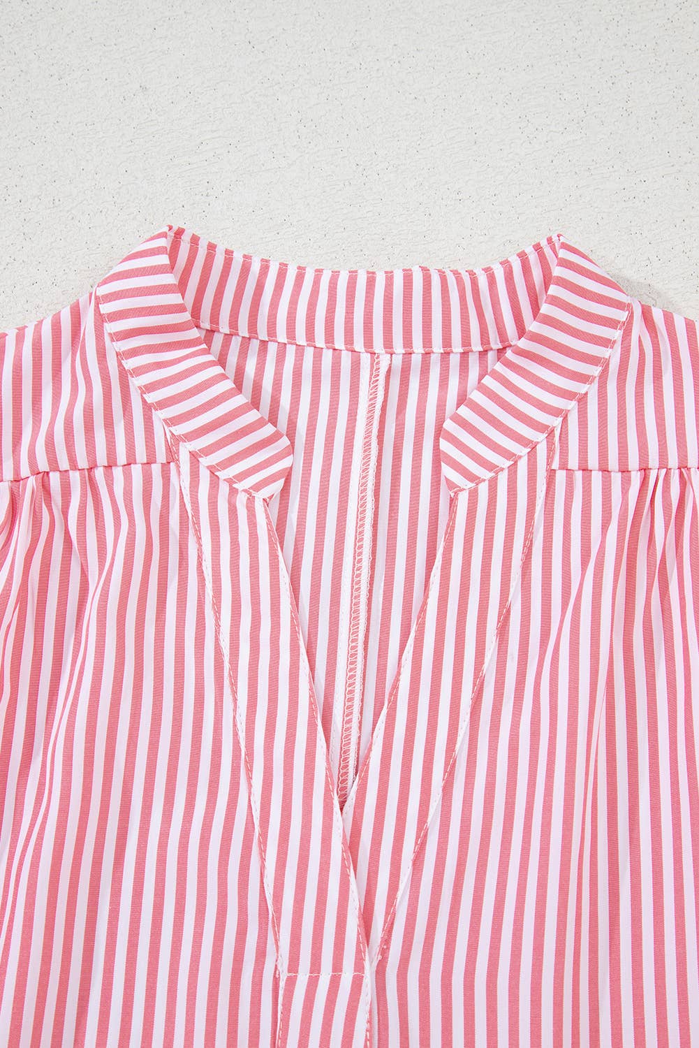 Noah | Stripe Notched Neck Frilled Short Puff Sleeve Blouse