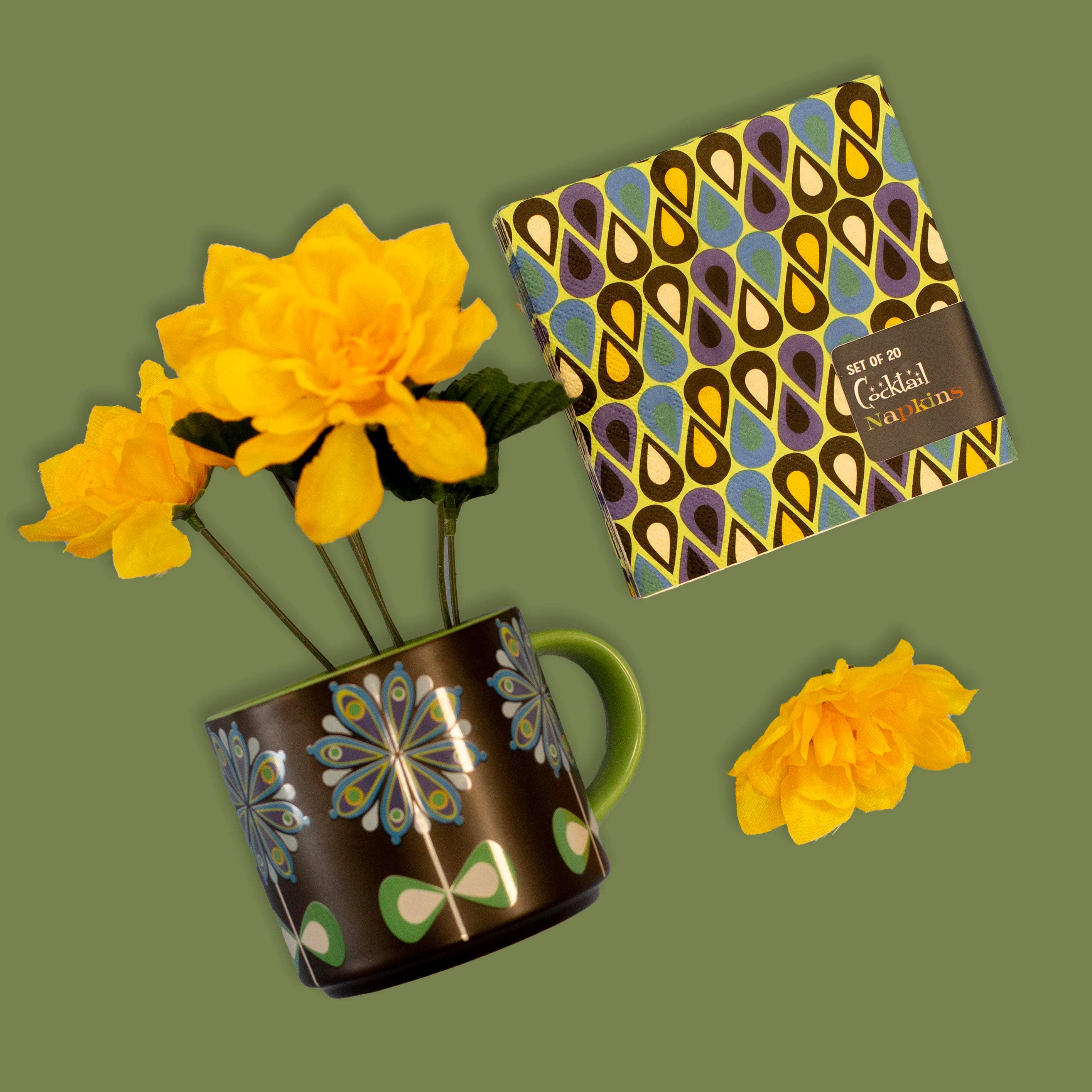 Casbah Blue Flower Mid Century Stackable Matte Coffee Mug