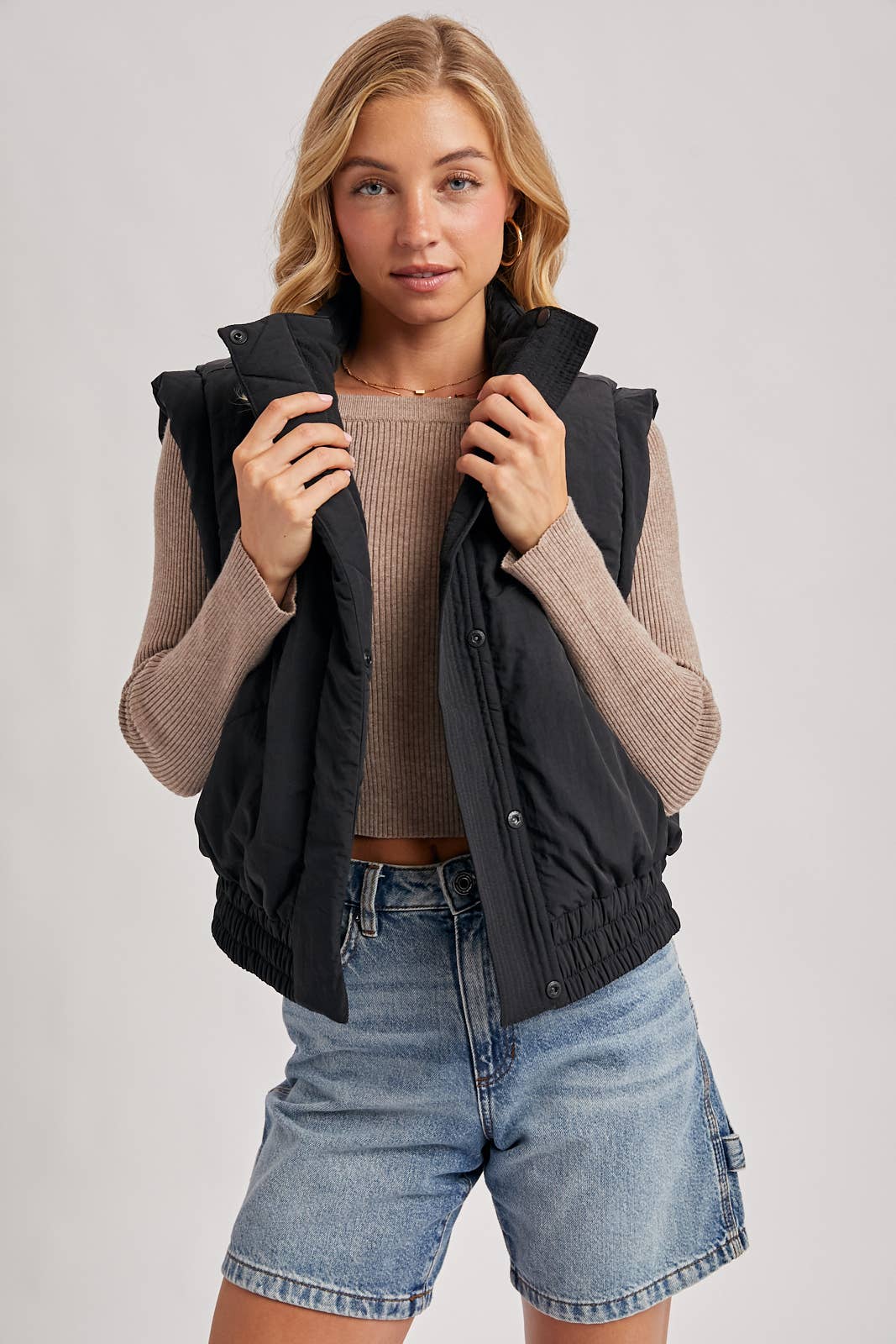 Bomber Style Puffer Vest with Pockets