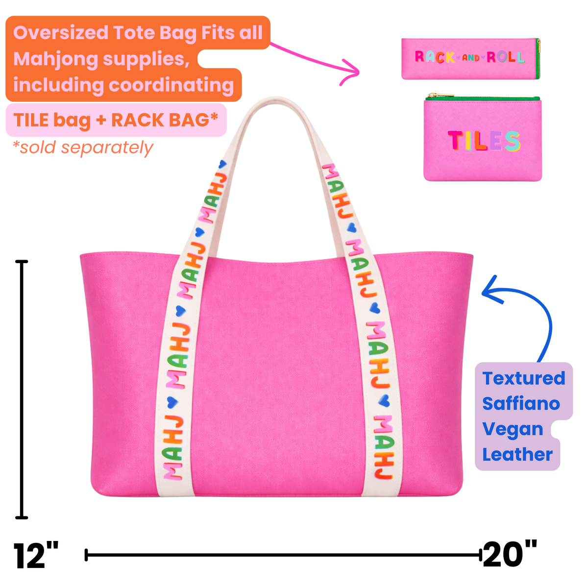 Mahjong Tote Bag Mahjong Tile Bag Leather | Pink