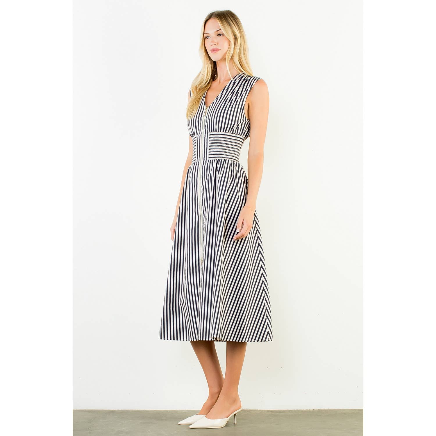 Sleeveless Vertical Stripes Zippered Dress