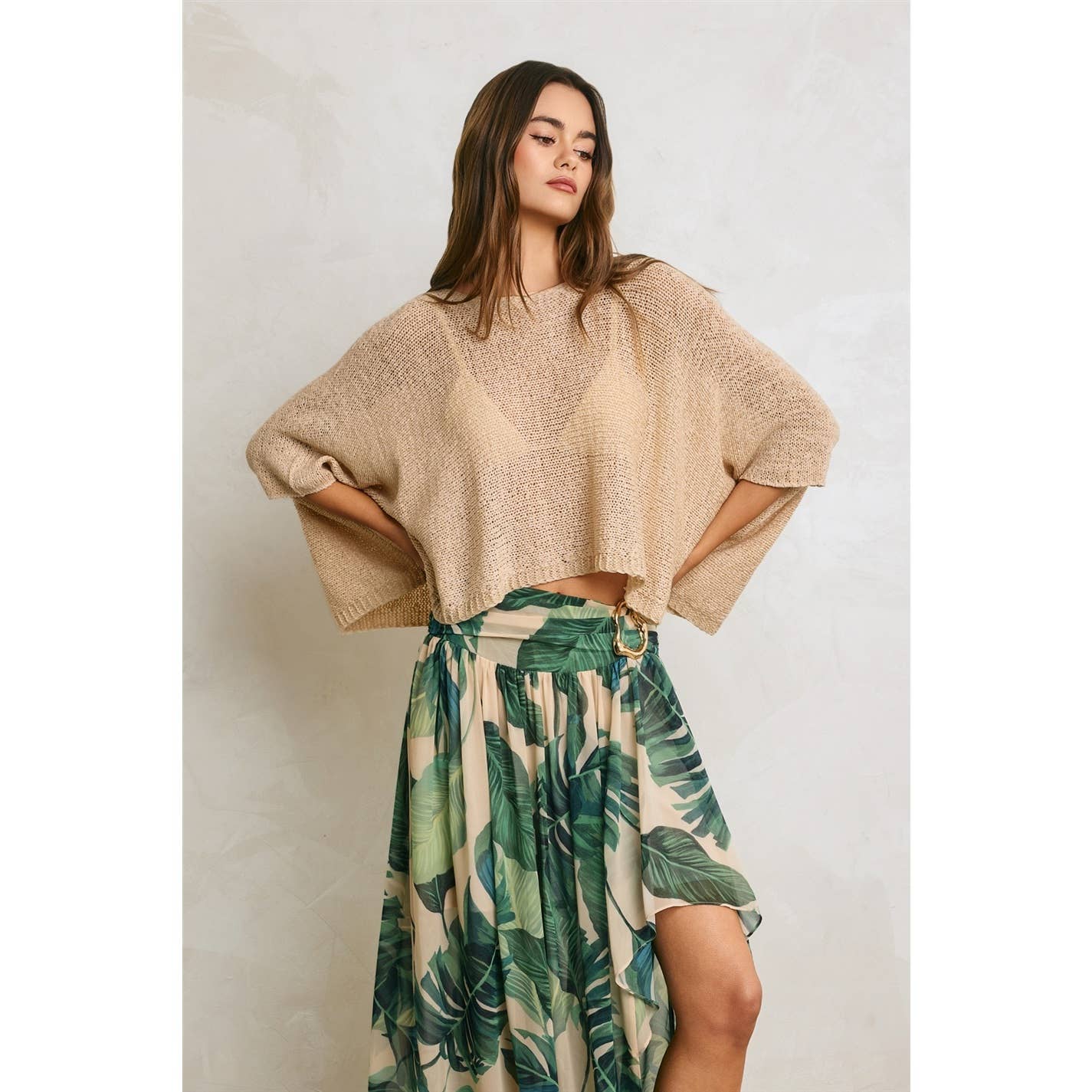 Cropped Pancho Knit Sweater Top