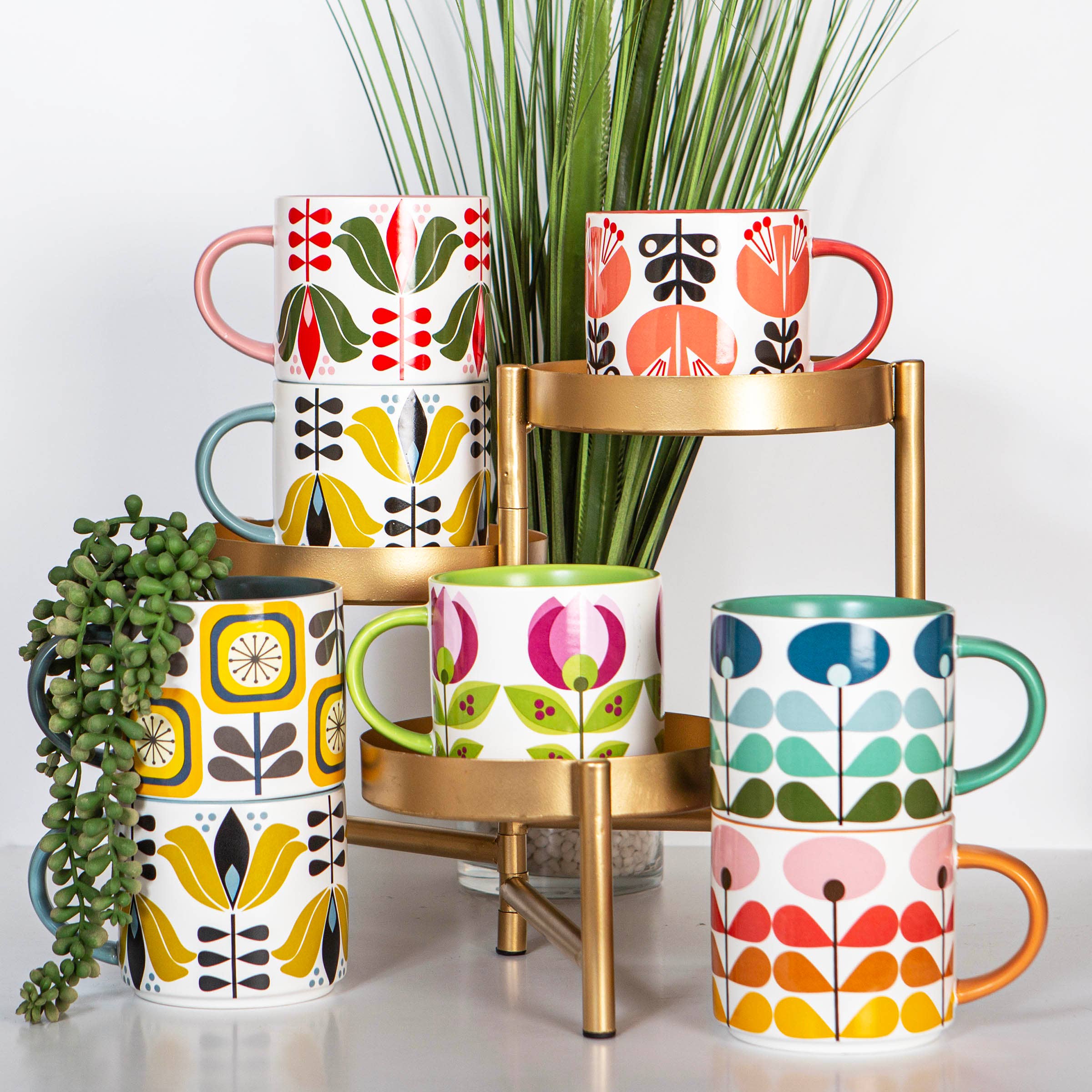 Coral Lily Flower Mid Century Stackable Matte Coffee Mug