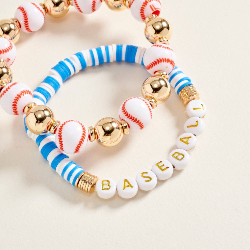 Baseball Themed Beaded Stretch Bracelet Set