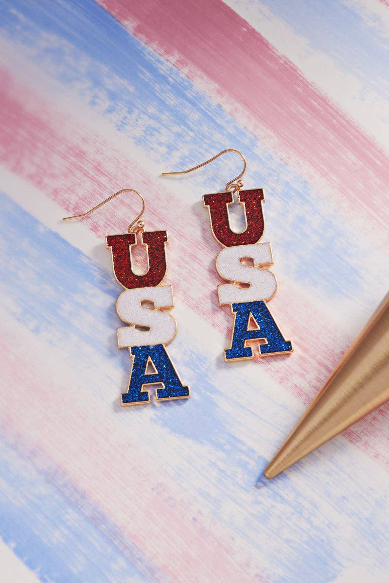 American Flag USA Shape Enamel Dangle Earrings