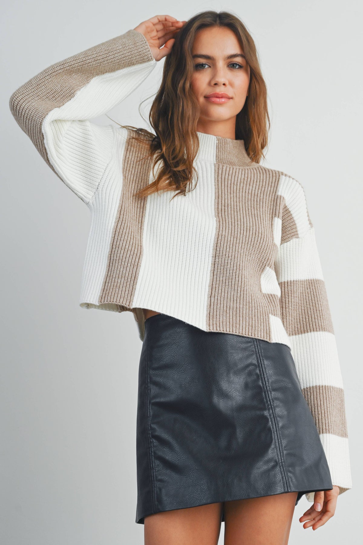 Color Block Mock Turtleneck Sweater