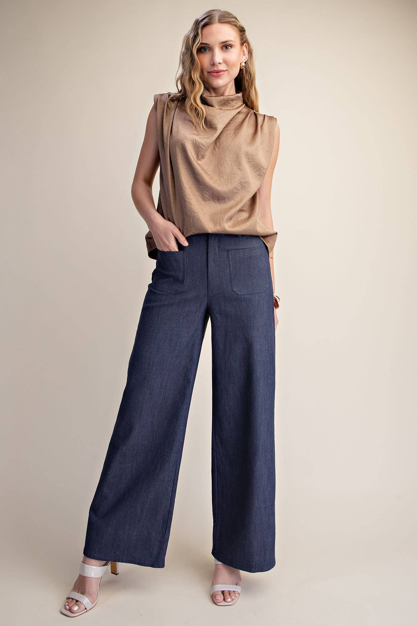 Stretchy Jeans High Rise Front Pocket Wide Leg