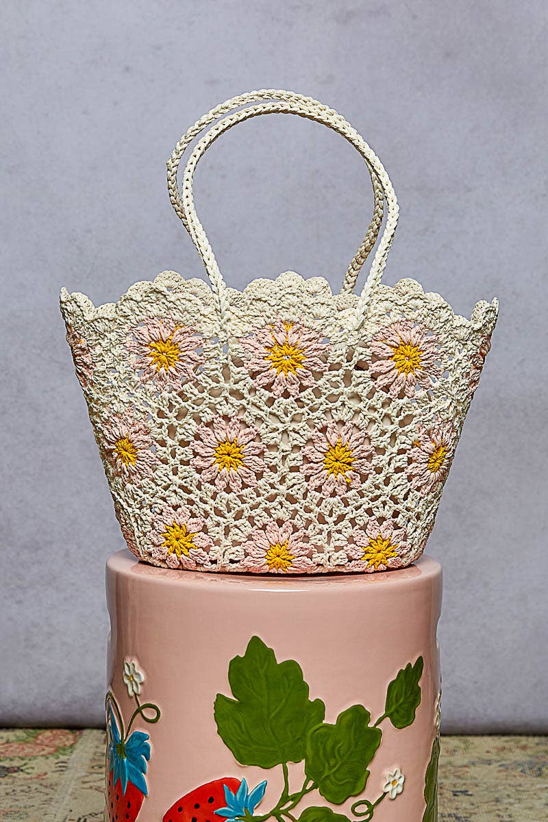 Floral Crochet Tote Bag