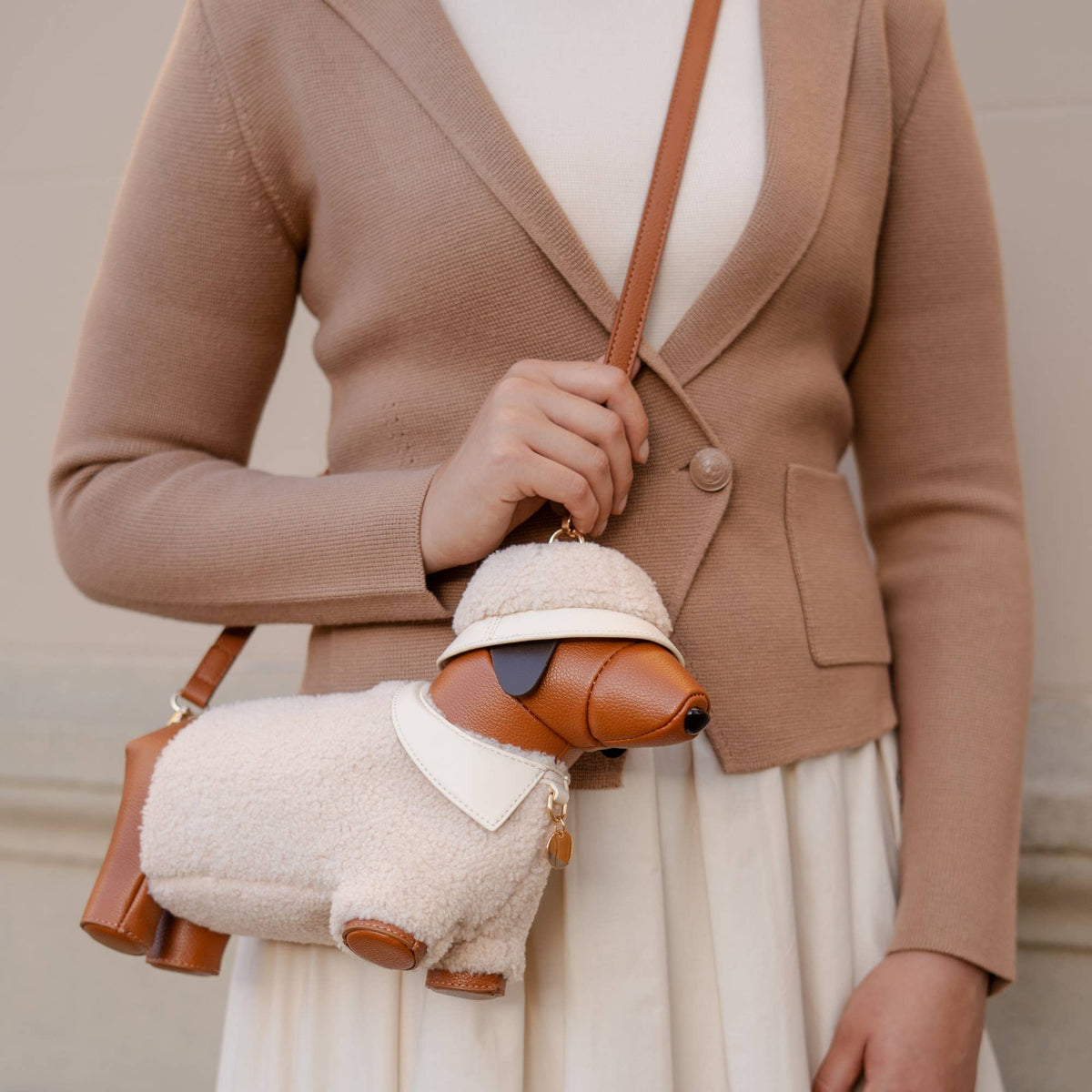 Dog Sherpa Vegan Leather Crossbody Bag