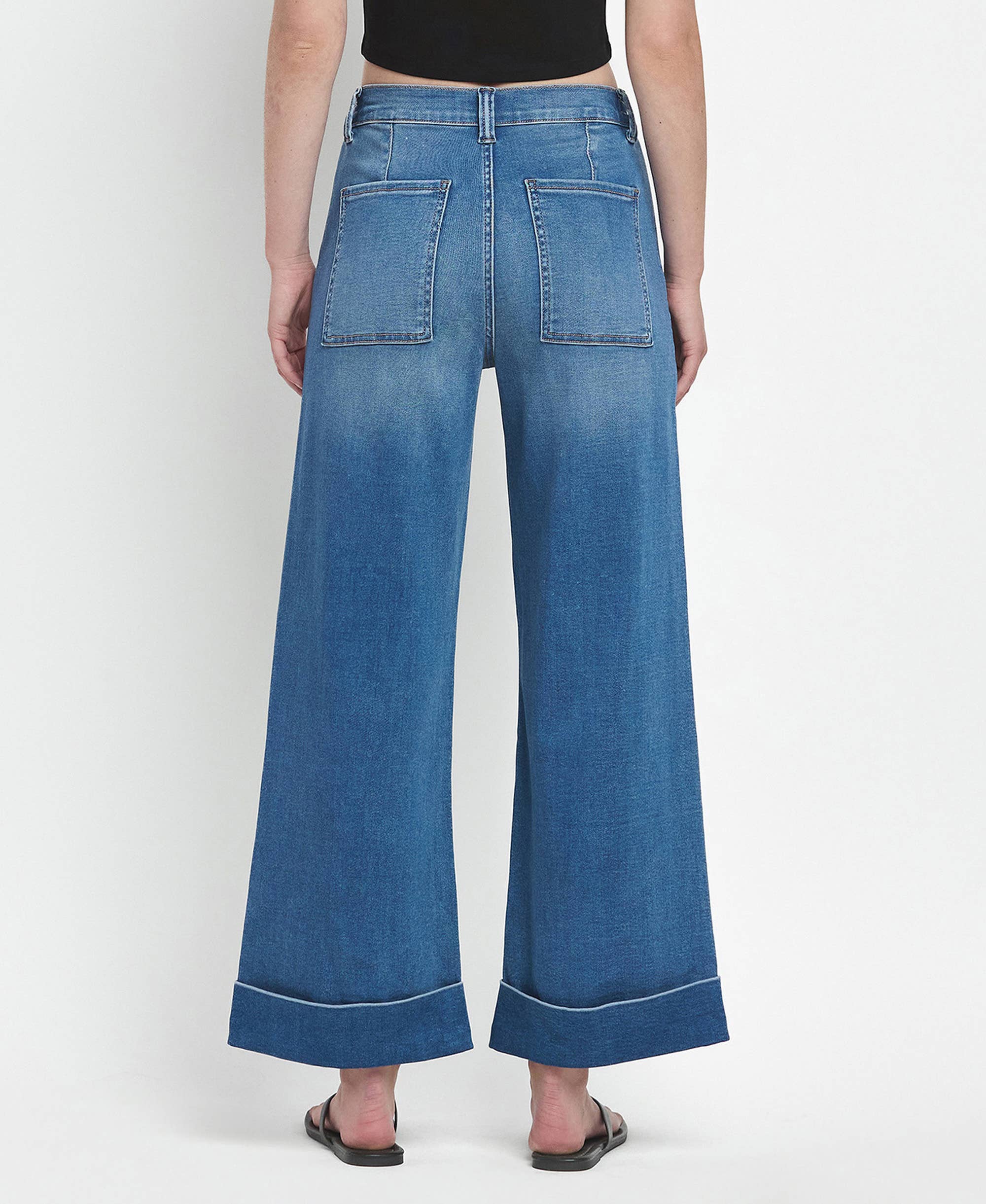 VERVET High Rise Double Cuffed Baggy Wide Cropped Jeans