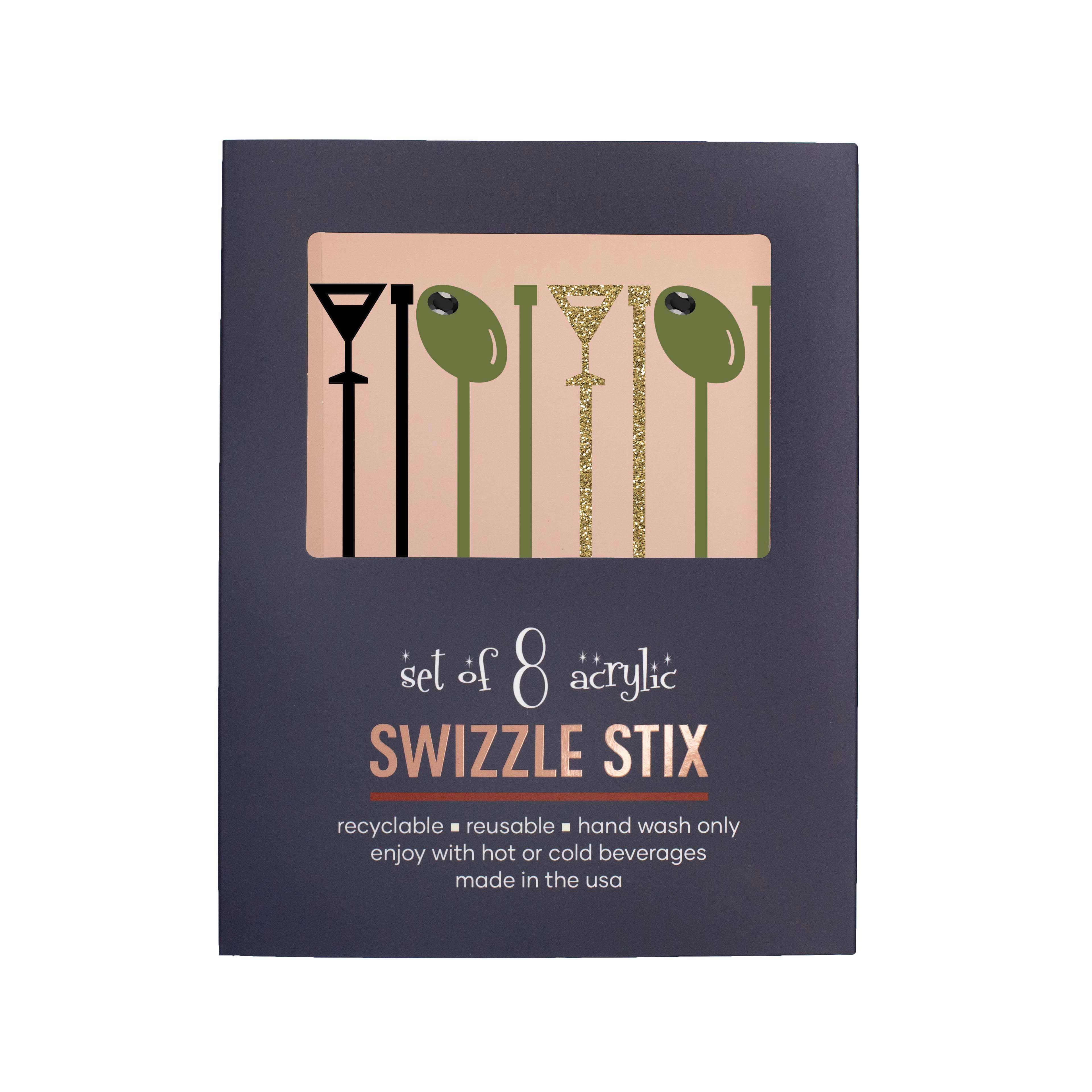 Martini and Olive Gold Acrylic Beverage Mixing Swizzle Stix