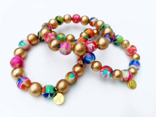 Abstract Gold Beaded Stacking Bracelet