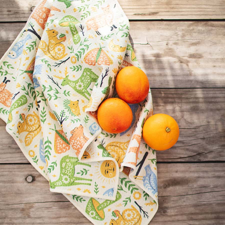 Kitchen Tea Towel Quick Dry | Woodland Friends Animals Print
