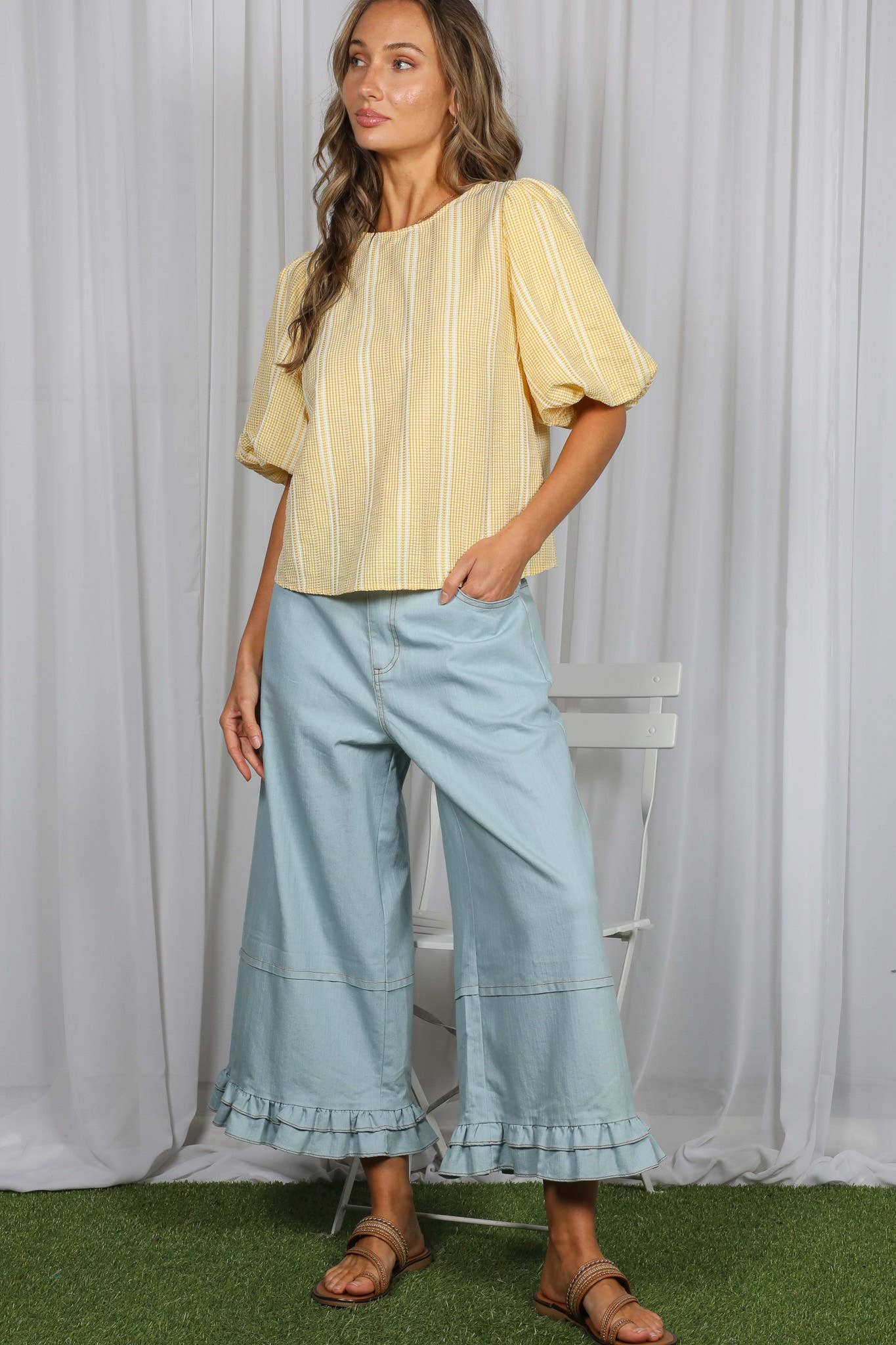 V-Back 2 Bow Accent Feminine Plaid Blouse