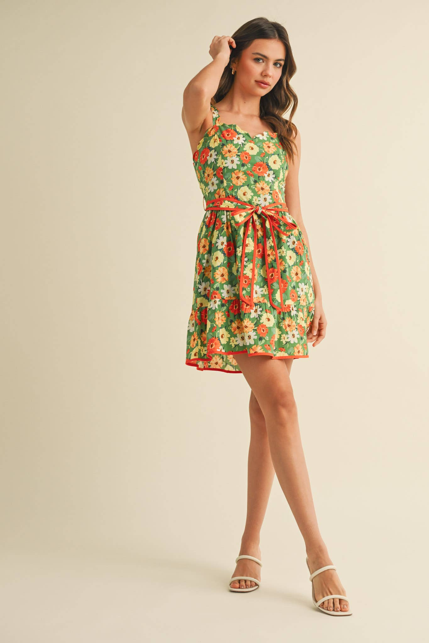 Floral Scalloped Mini Dress
