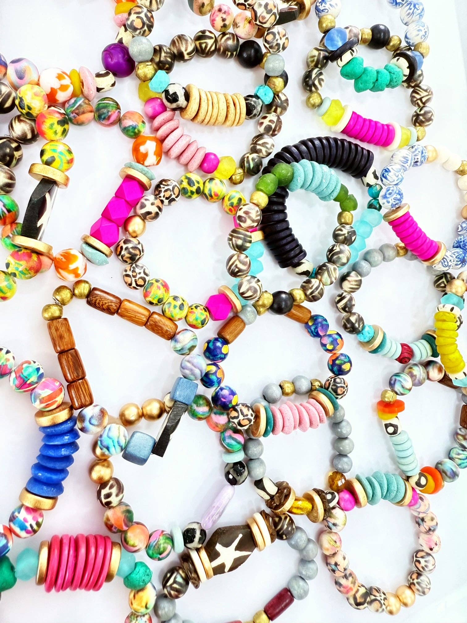 Audra Style Stretchy Stacking Bracelet - Blue Pink Leopard