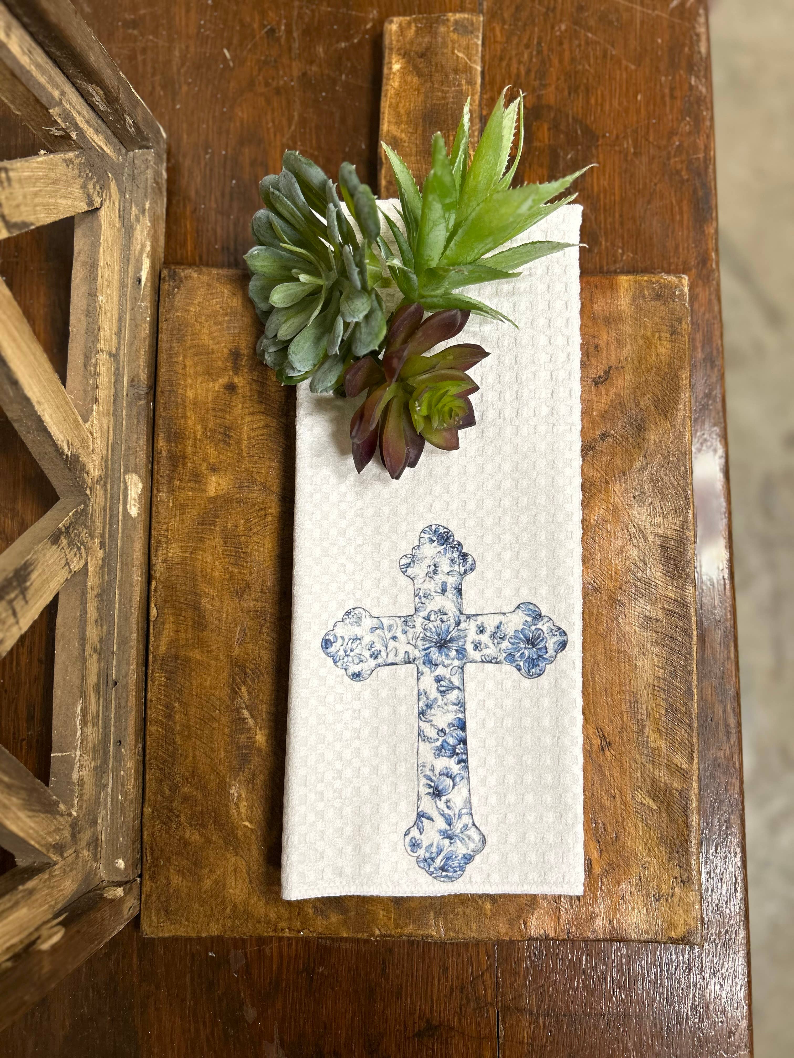 Blue Chinoiserie Cross Towel