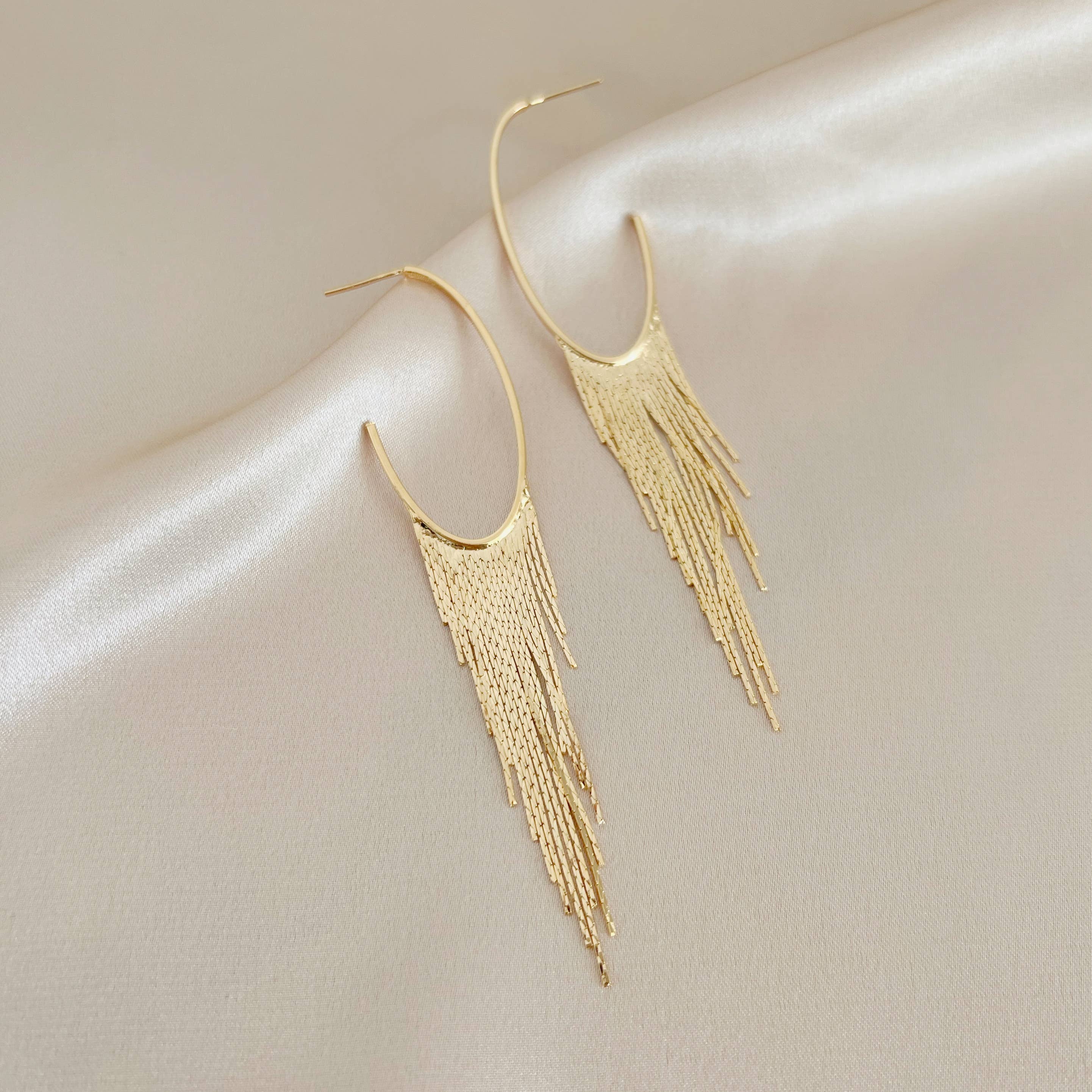Cascading Fringe Hoops Earrings Gold Filled