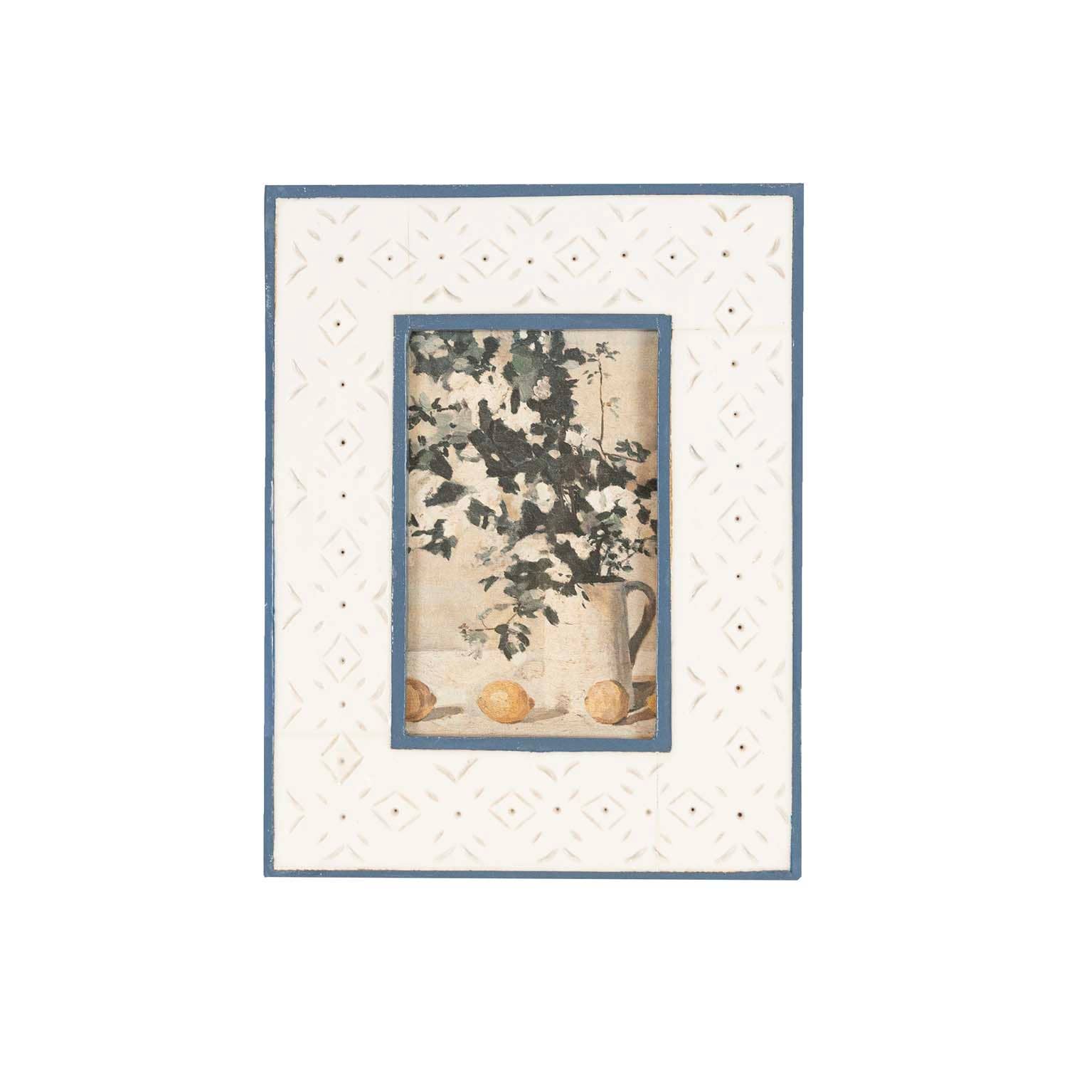 Penelope 4x6 Photo Resin Stamp Picture Frame - Blue and Cream